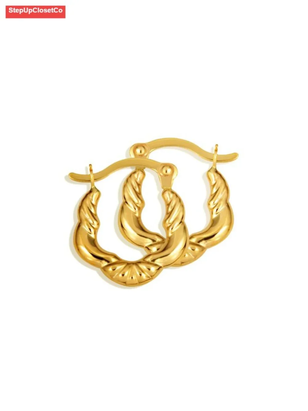 14K Yellow Gold Reversible Textured Twisted Hoop Earrings for Women 11.5mm
